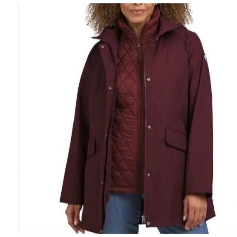NWOT Lands' End 2 in 1 Jacket Women's S Burgundy Quilted Hooded Parka Coat